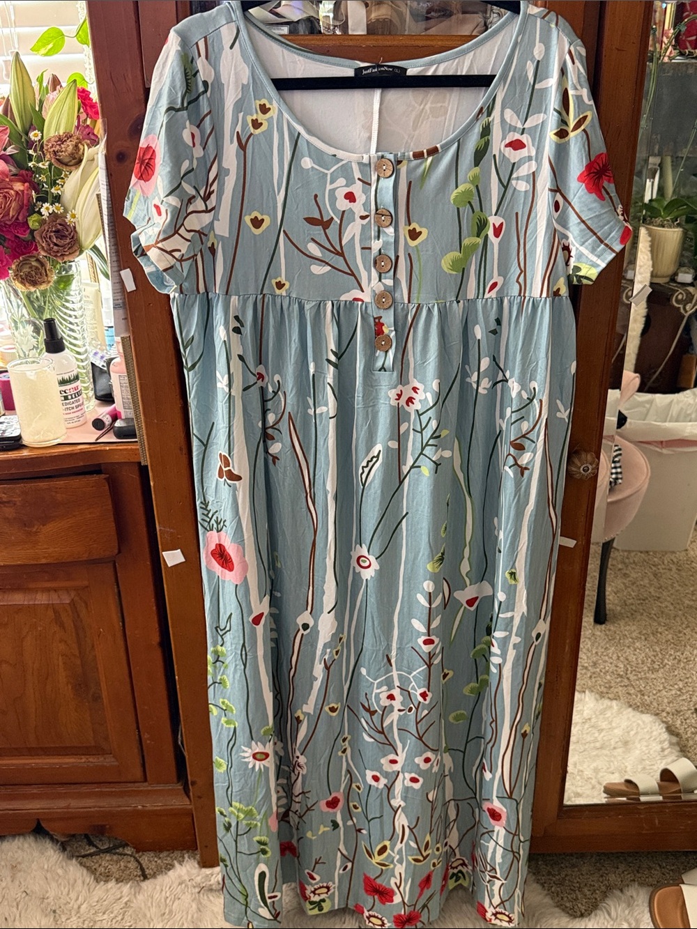 NWTS Light Blue Floral Button-Front Midi Dress